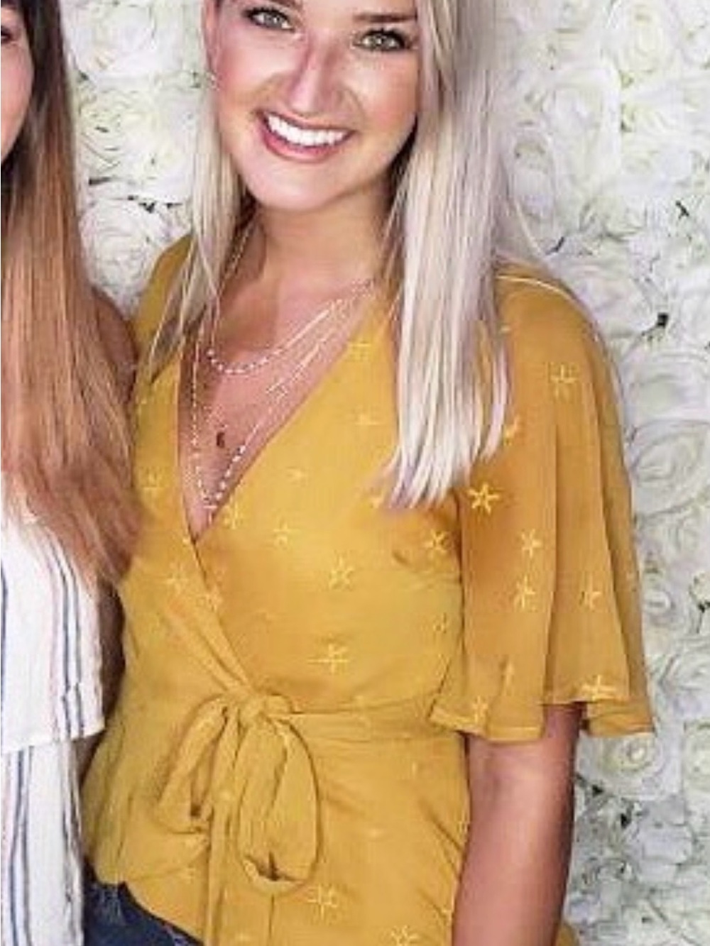 4SI3NNA Mustard Yellow Embroidered Wrap Blouse